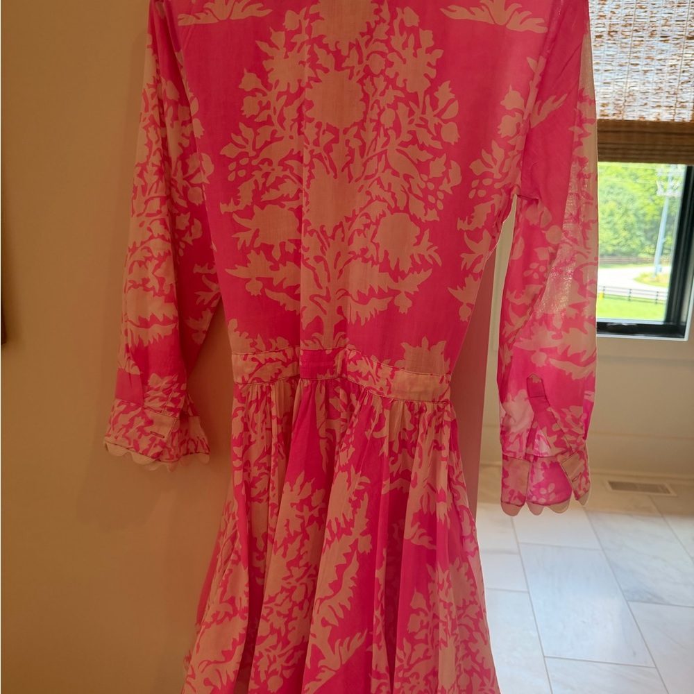 Women’s Pink Floral Casual Long-Sleeve Dress-size 2